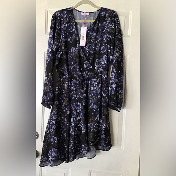 Parker dark blue bonnet long sleeve asymmetrical dress - Picture 1 of 3
